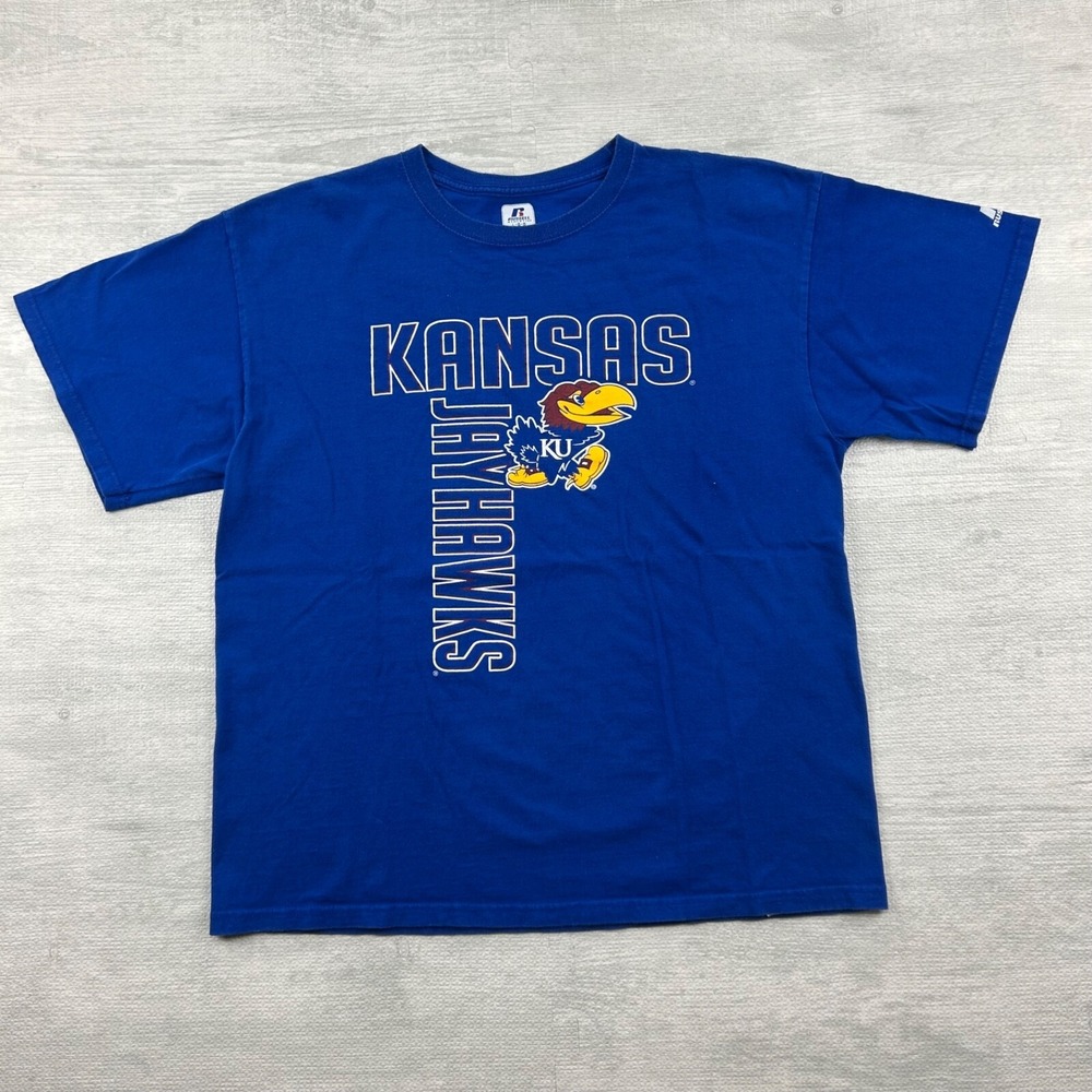 Vintage Russell Athletic Kansas‎ Jayhawks Shirt Size Large Blue NCAA University